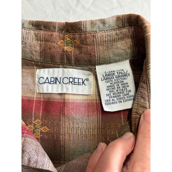Vintage Cabin Creek Brown Plaid Button Down Flannel Shirt size Large 100% Cotton - Picture 3 of 7